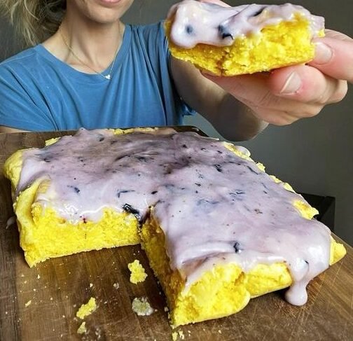 Lemon Brownies with Blueberry Frosting